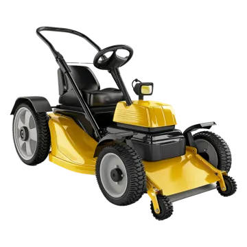 a yellow lawn mower on a white background
