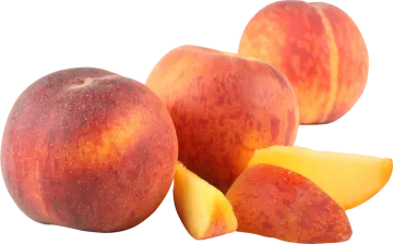 a pile of sliced peaches on a white background