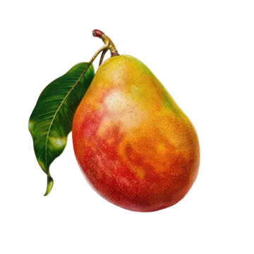 a pear with a green leaf on it