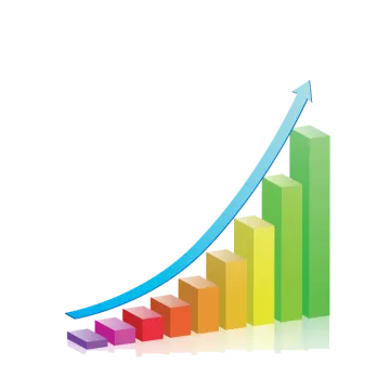 a bar chart with an arrow pointing upward