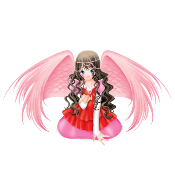 an angel girl sitting on a pink heart