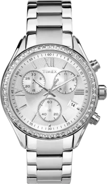 a silver watch with diamonds on the face