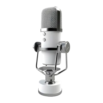 a silver microphone on a white background