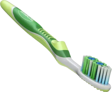 a green and white toothbrush