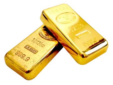 two gold bars on a white background