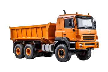an orange dump truck on a white background