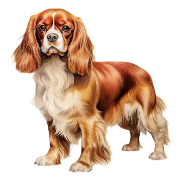 a brown and white dog standing on a white background