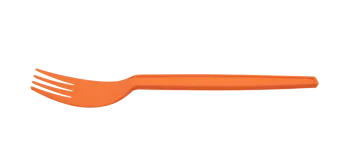 an orange plastic fork on a white background