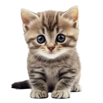 a small kitten with blue eyes sitting down
