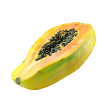 a half of a banana with seeds inside