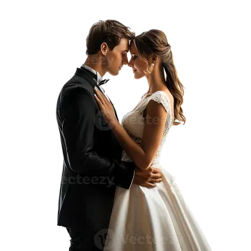 a silhouette of a bride and groom kissing
