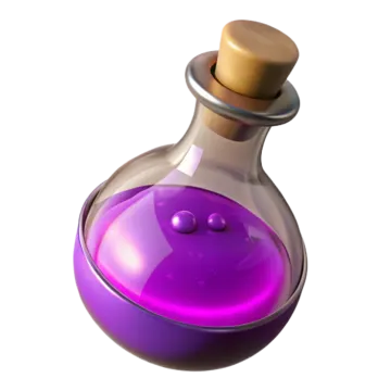 a purple potion bottle with a wooden stopper