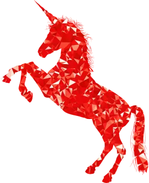 a red unicorn silhouetted on a white background