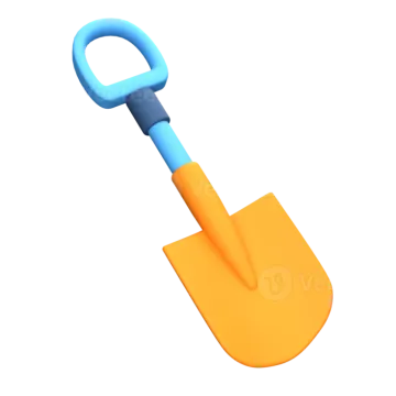 an orange shovel with a blue handle