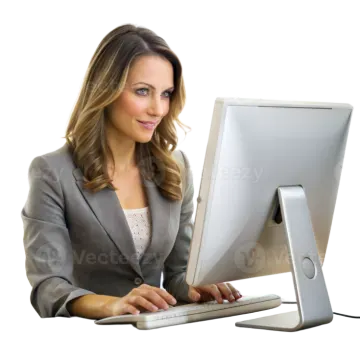 a woman sitting at her desk using a computer