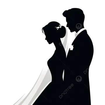 a silhouette of a bride and groom