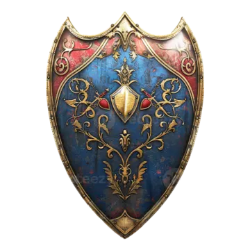a blue and red shield on a white background