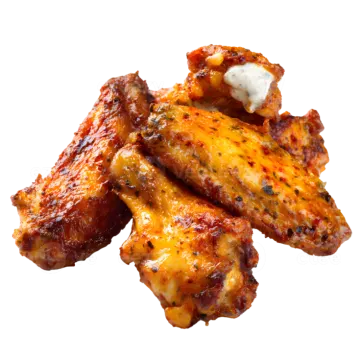 a close up of chicken wings on a white background