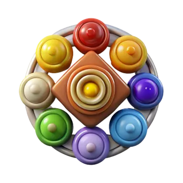 a group of colorful spheres in a circle