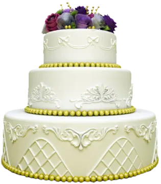 a three tiered cake with flowers on top