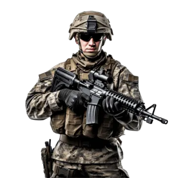 a soldier in camouflage clothing holding a rifle