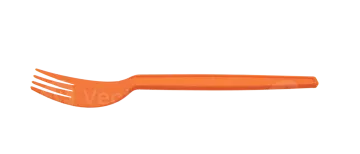 an orange plastic fork on a white background