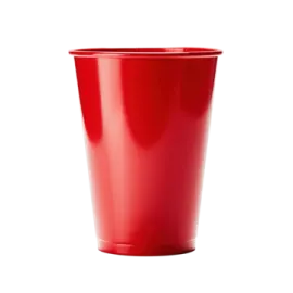 a red plastic cup on a white background