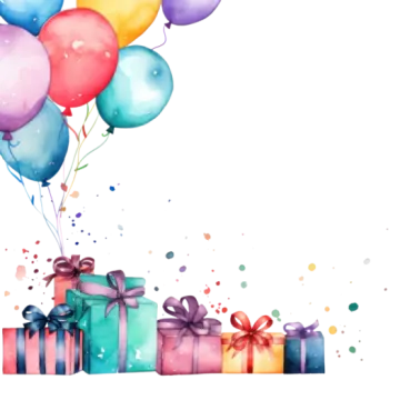 a bunch of colorful balloons and gift boxes