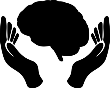 a silhouette of two hands holding a brain