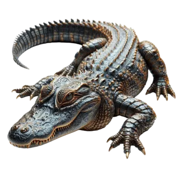 an alligator statue on a white background
