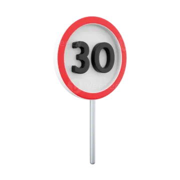a red and white road sign with the number 30