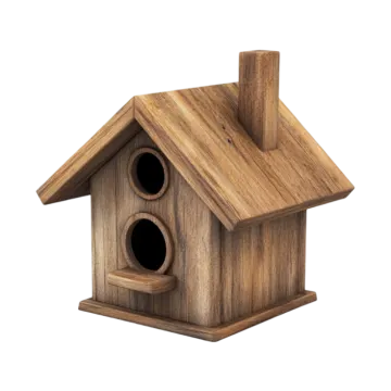 a wooden bird house on a white background