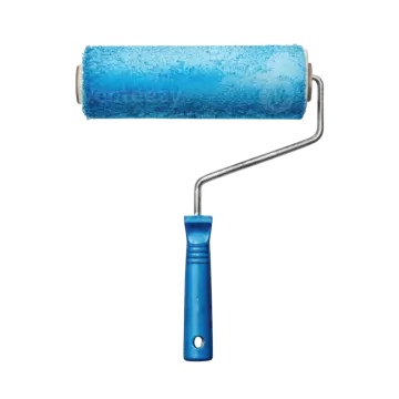 a blue paint roller on a white background
