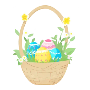 a basket filled with easter eggs and flowers