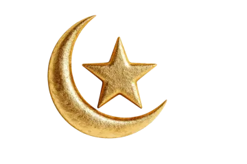 a golden crescent with a star on it