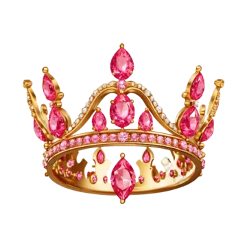a gold crown ring with pink stones