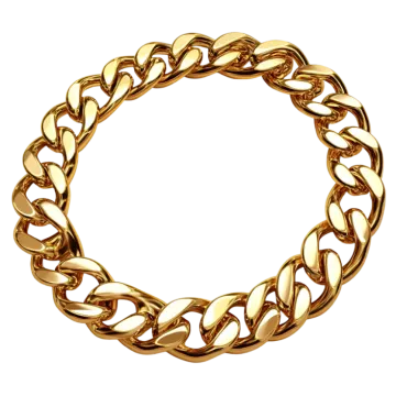 a gold chain bracelet on a white background