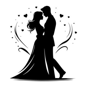 a silhouette of a bride and groom kissing