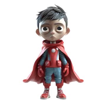 a cartoon character in a red cape and blue pants