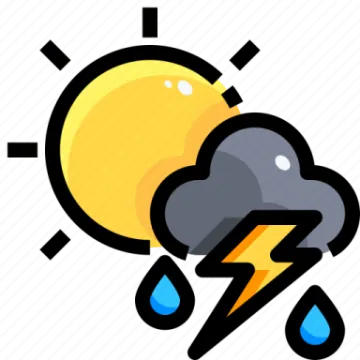 a weather icon with the sun and rain