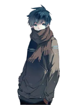 an anime boy with black hair and a hoodie