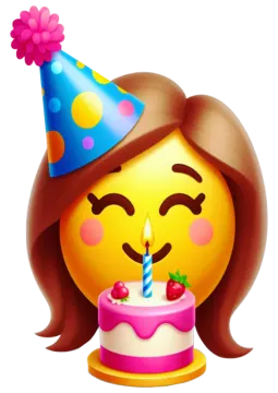 a girl with a birthday hat and a cake