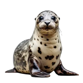 a grey seal sitting on top of a white surface
