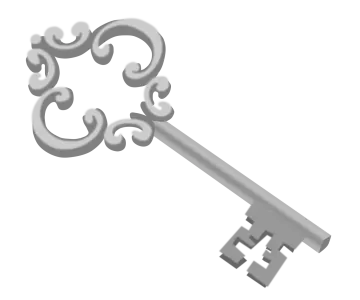 a silver key on a white background