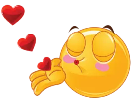 a smiley face with hearts flying out of it