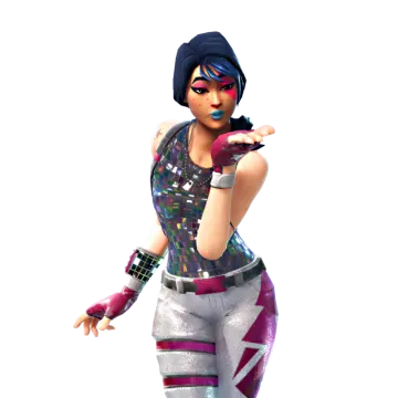 a woman in a purple top and silver pants