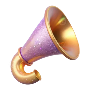 a purple and gold megaphone with glitter on it