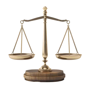 a golden balance scale on a white background