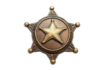 a brass sheriff badge with a star on it