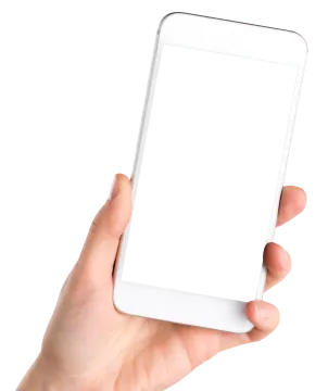 a hand holding a white cell with a blank screen